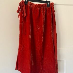 Elegant Red Orange Velvet Skirt